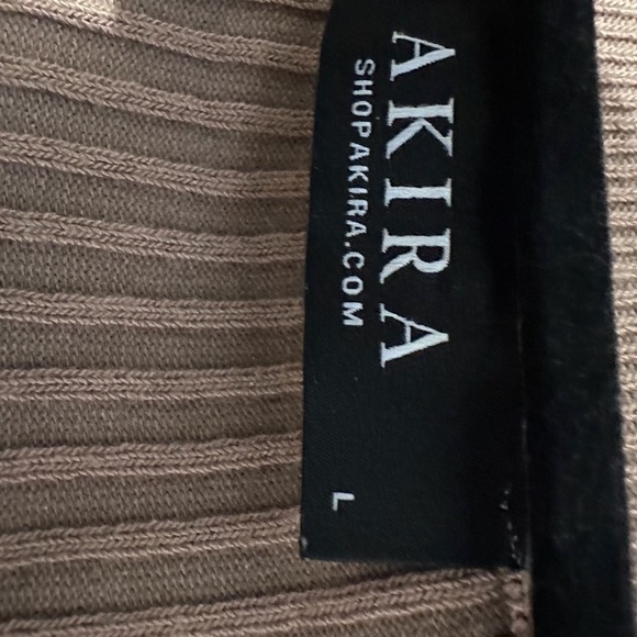 AKIRA Ribbed Lace-up Bodycon Dress Collar Long Sleeved Neutral Stretch Large - Picture 8 of 8